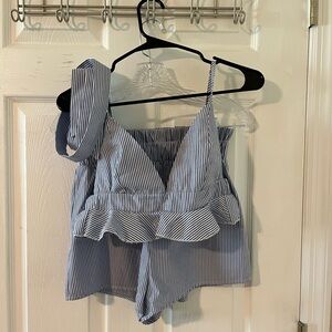 Striped Blue and White Peplum Top